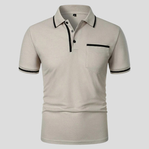 Aaron | Men's Short-Sleeve Polo with Chest Pocket, Classic Polo Shirt | Direct Attire | Lichtgrijs