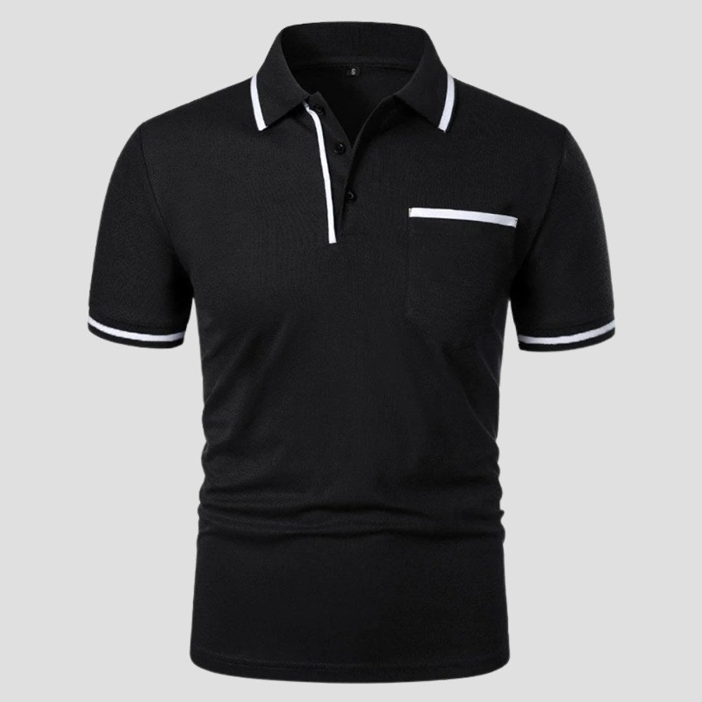 Aaron | Men's Short-Sleeve Polo with Chest Pocket, Classic Polo Shirt | Direct Attire | Zwart