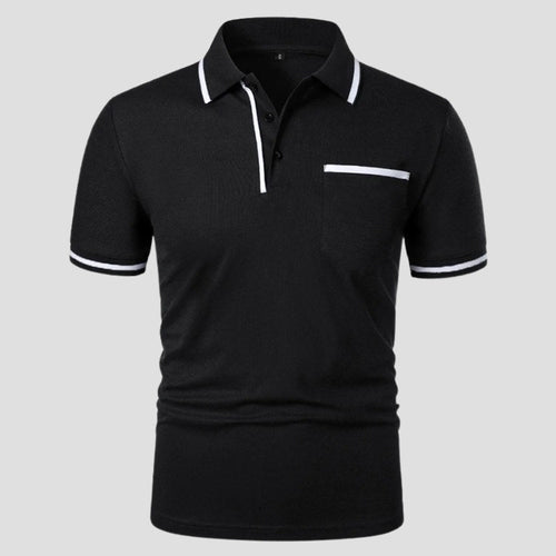Aaron | Men's Short-Sleeve Polo with Chest Pocket, Classic Polo Shirt | Direct Attire | Zwart