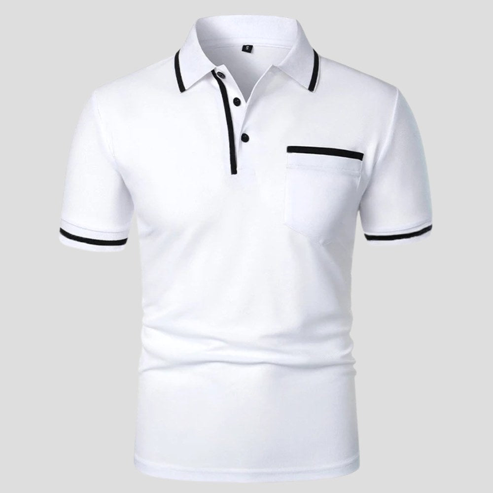 Aaron | Men's Short-Sleeve Polo with Chest Pocket, Classic Polo Shirt | Direct Attire | Wit