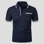 Aaron | Men's Short-Sleeve Polo with Chest Pocket, Classic Polo Shirt | Direct Attire | Marineblauw