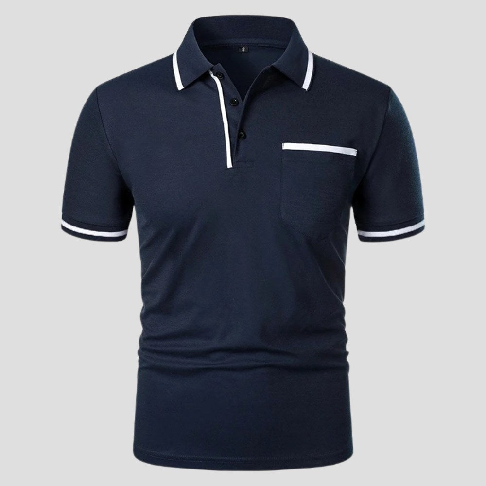 Aaron | Men's Short-Sleeve Polo with Chest Pocket, Classic Polo Shirt | Direct Attire | Marineblauw