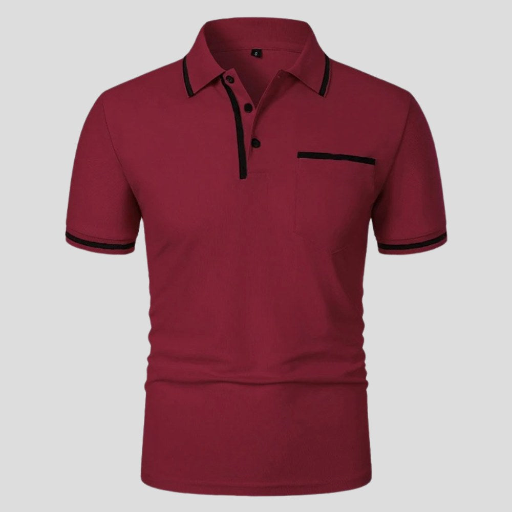 Aaron | Men's Short-Sleeve Polo with Chest Pocket, Classic Polo Shirt | Direct Attire | Bordeauxrood