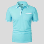 Aaron | Men's Short-Sleeve Polo with Chest Pocket, Classic Polo Shirt | Direct Attire | Zeeblauw