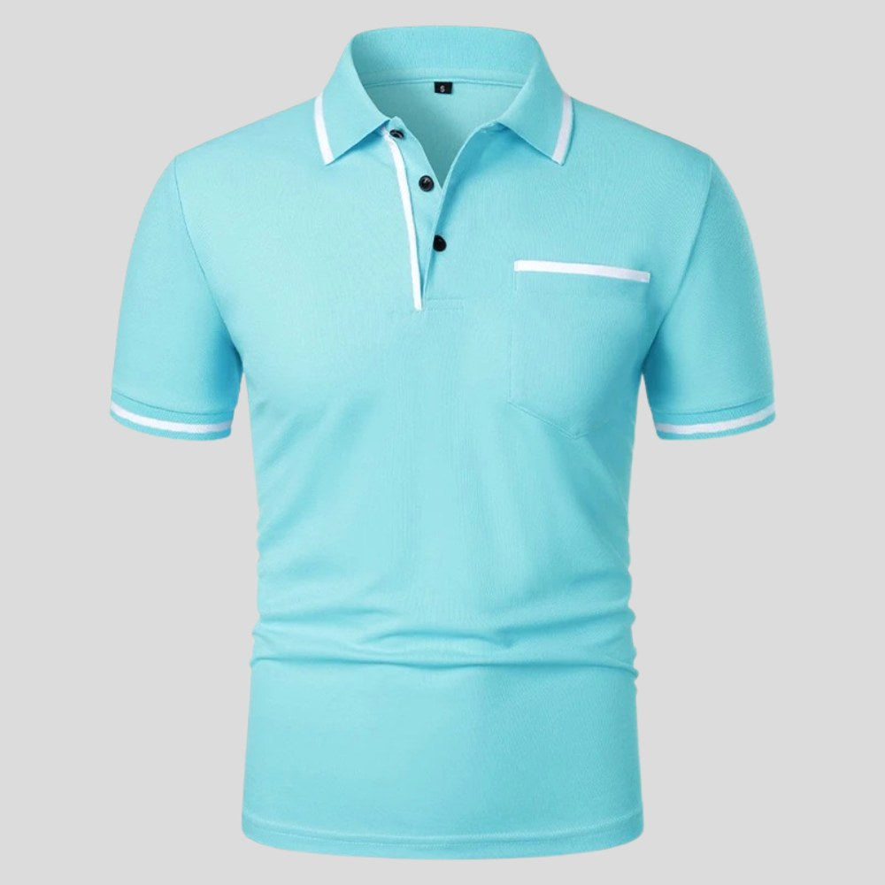 Aaron | Men's Short-Sleeve Polo with Chest Pocket, Classic Polo Shirt | Direct Attire | Zeeblauw