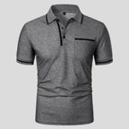 Aaron | Men's Short-Sleeve Polo with Chest Pocket, Classic Polo Shirt | Direct Attire | Donkergrijs