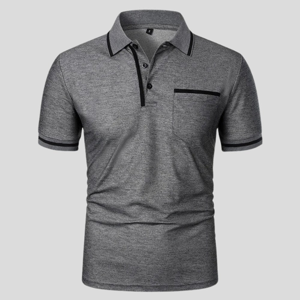 Aaron | Men's Short-Sleeve Polo with Chest Pocket, Classic Polo Shirt | Direct Attire | Donkergrijs