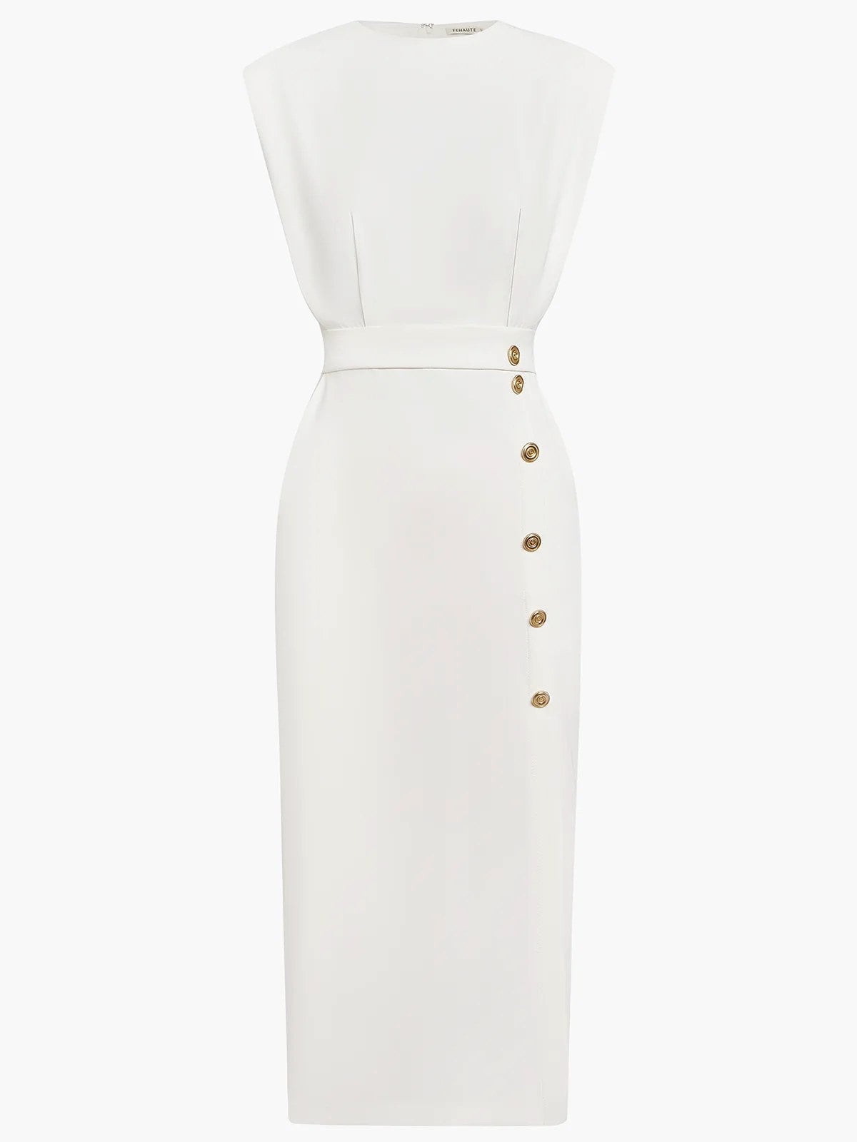 Abbey | Women's Button Front Sleeveless Midi Dress, Round Neckline Midi Dress | Direct Attire