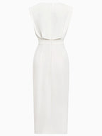 Abbey | Women's Button Front Sleeveless Midi Dress, Round Neckline Midi Dress | Direct Attire