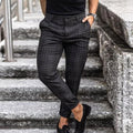 Aiden | Men's Check Chinos with Stretch, Tailored Trousers | Direct Attire | Negro