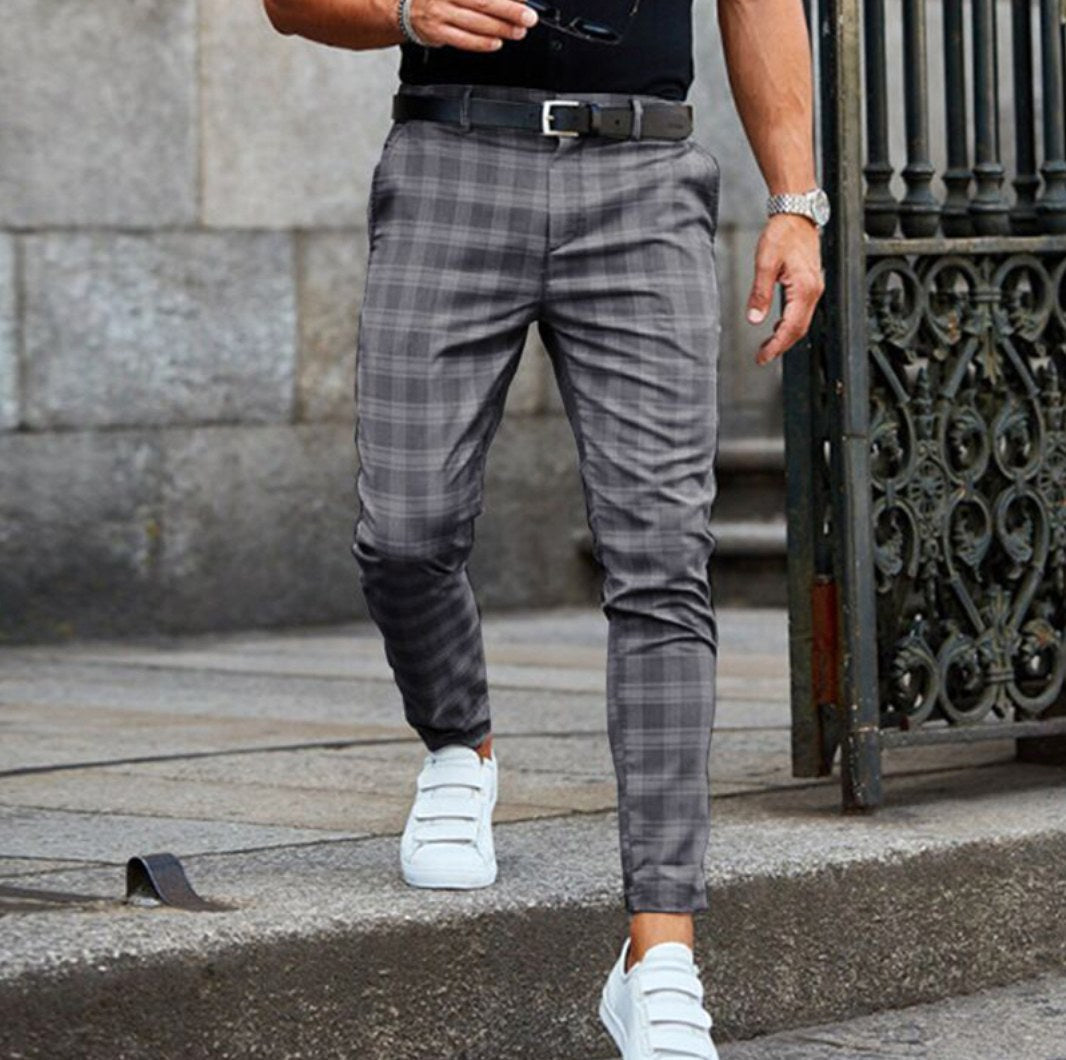 Aiden | Men's Check Chinos with Stretch, Tailored Trousers | Direct Attire | Gris
