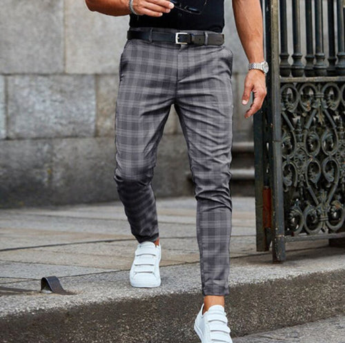 Aiden | Men's Check Chinos with Stretch, Tailored Trousers | Direct Attire | Gris
