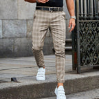 Aiden | Men's Check Chinos with Stretch, Tailored Trousers | Direct Attire | Beige