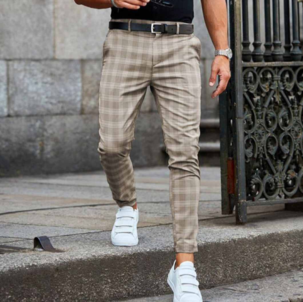 Aiden | Men's Check Chinos with Stretch, Tailored Trousers | Direct Attire | Beige