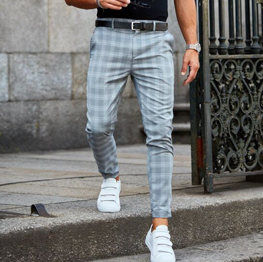 Aiden | Men's Check Chinos with Stretch, Tailored Trousers | Direct Attire | Azul