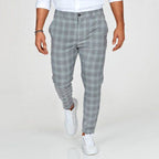 Aiden | Men's Check Chinos with Stretch, Tailored Trousers | Direct Attire | Gris claro