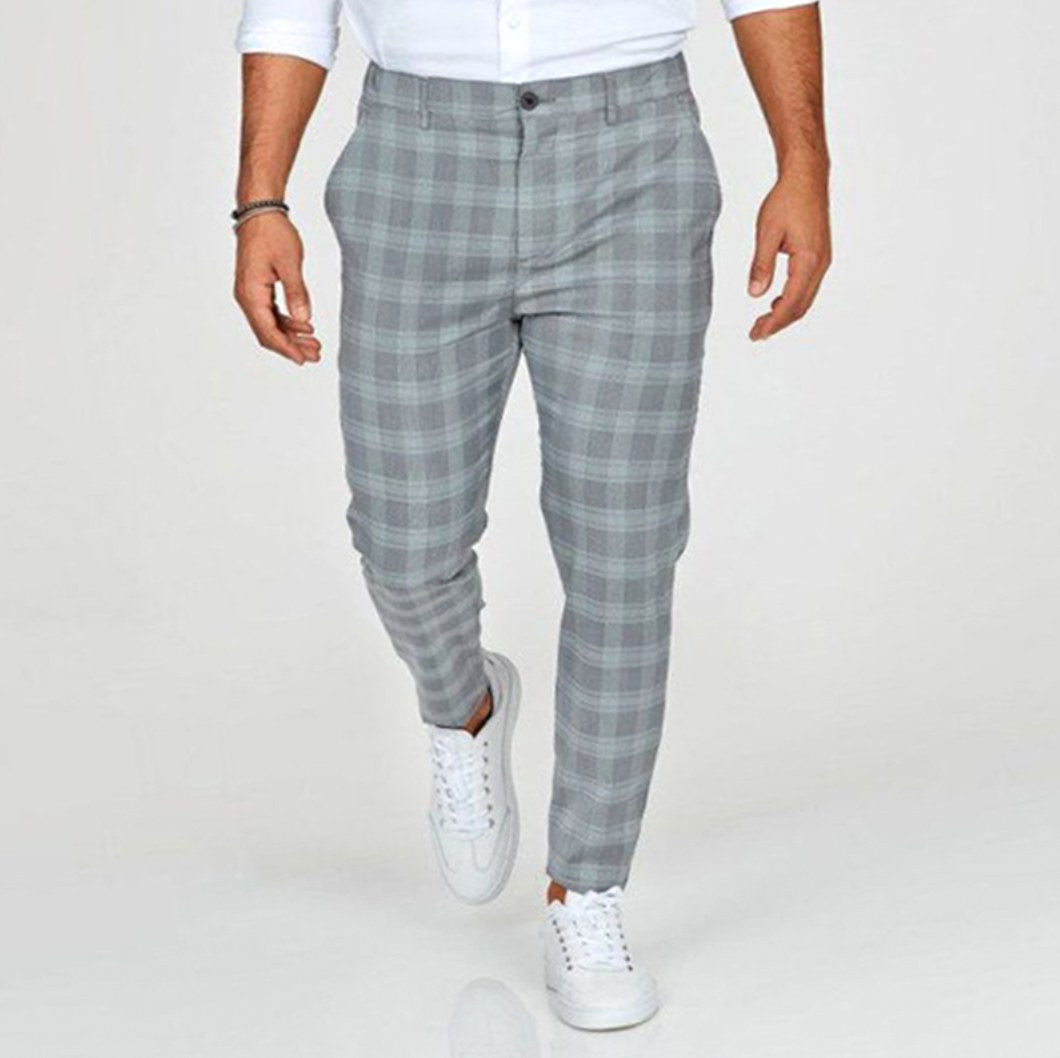 Aiden | Men's Check Chinos with Stretch, Tailored Trousers | Direct Attire | Gris claro