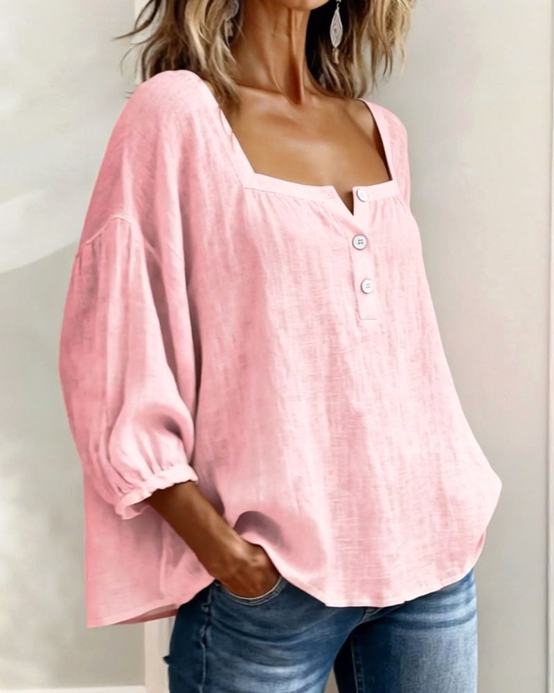 Aimee | Women's Square Neck Blouse, Relaxed Everyday Top | Direct Attire | White