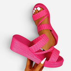 Ainsley | Women's Padded Platform Sandals, Woven Strap Slip-On Sandals | Direct Attire