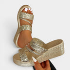 Ainsley | Women's Padded Platform Sandals, Woven Strap Slip-On Sandals