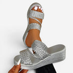 Ainsley | Women's Padded Platform Sandals, Woven Strap Slip-On Sandals