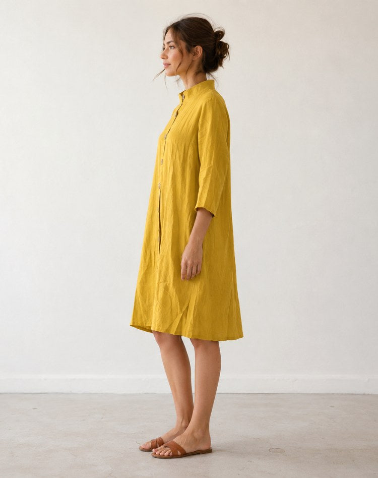 Alyssa | Women's Lightweight Midi Dress with Collar and Button Front, Three-Quarter Sleeve Dress | Direct Attire