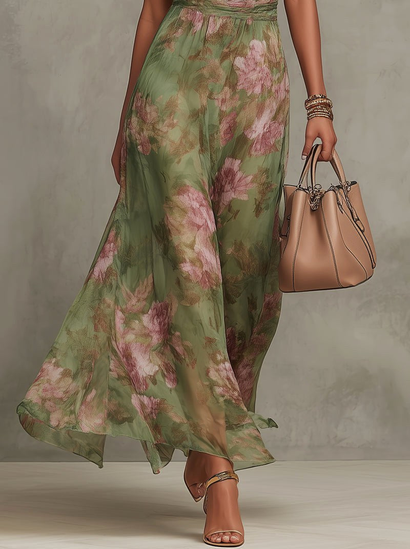 Amelia | Women's Halter Maxi Dress with Floral Print, Chiffon Special Occasion Dress | Direct Attire