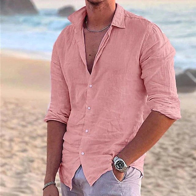 Angus | Men's Cotton Linen Shirt, Button-Down Collar Shirt | Direct Attire | White