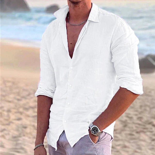 Angus | Men's Cotton Linen Shirt, Button-Down Collar Shirt | Direct Attire | Blue