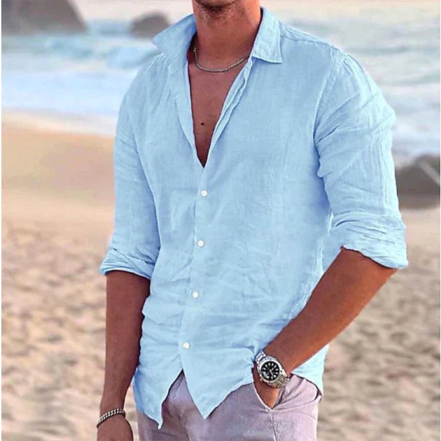 Angus | Men's Cotton Linen Shirt, Button-Down Collar Shirt | Direct Attire | Grey