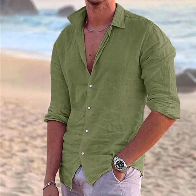 Angus | Men's Cotton Linen Shirt, Button-Down Collar Shirt | Direct Attire | Khaki