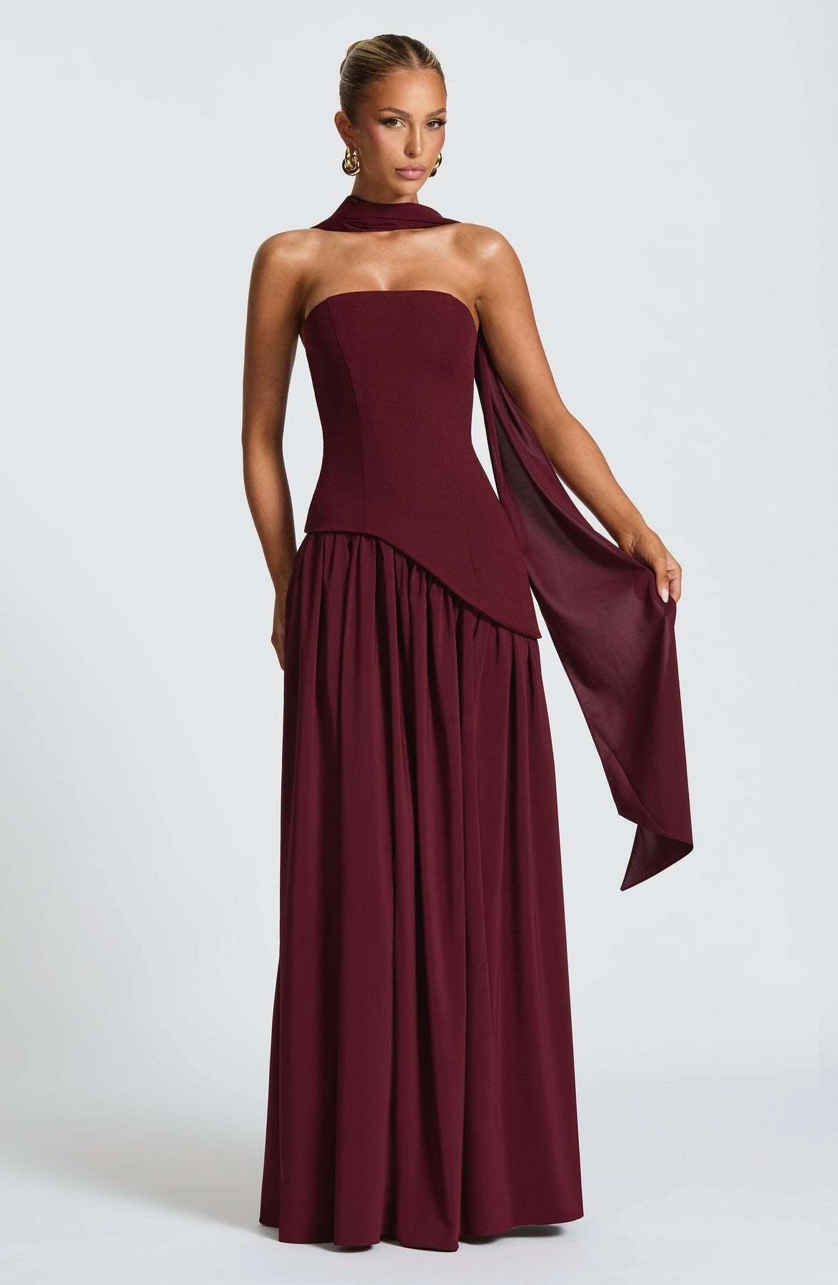 Anika | Women's Lace Corset Maxi Dress, Flowing Chiffon Evening Dress | Direct Attire