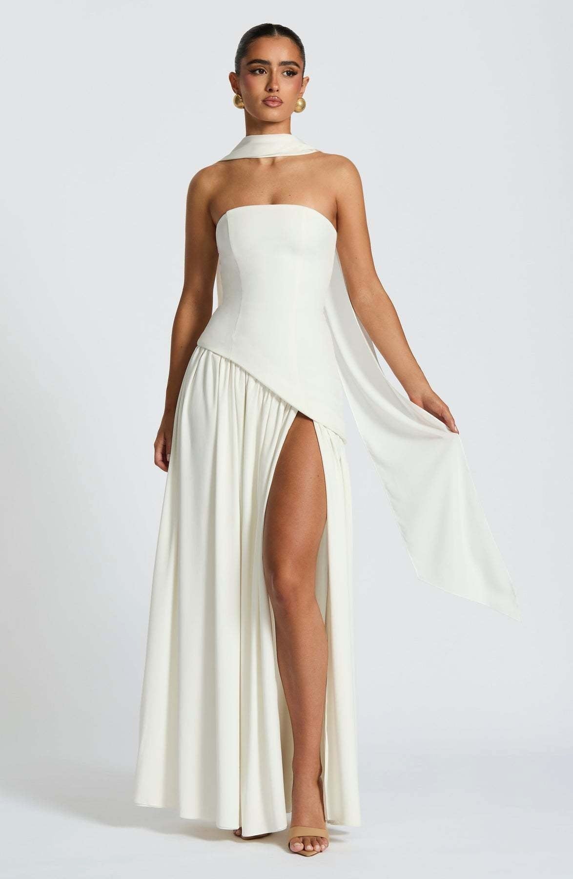 Anika | Women's Lace Corset Maxi Dress, Flowing Chiffon Evening Dress | Direct Attire