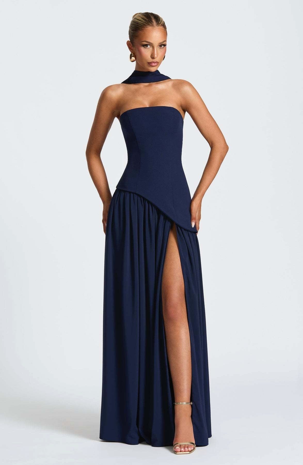 Anika | Women's Lace Corset Maxi Dress, Flowing Chiffon Evening Dress | Direct Attire
