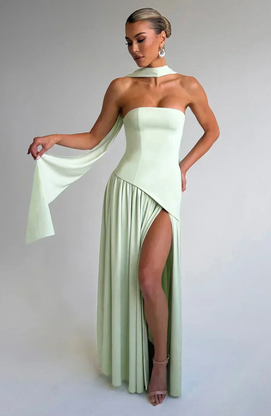 Anika | Women's Lace Corset Maxi Dress, Flowing Chiffon Evening Dress | Direct Attire