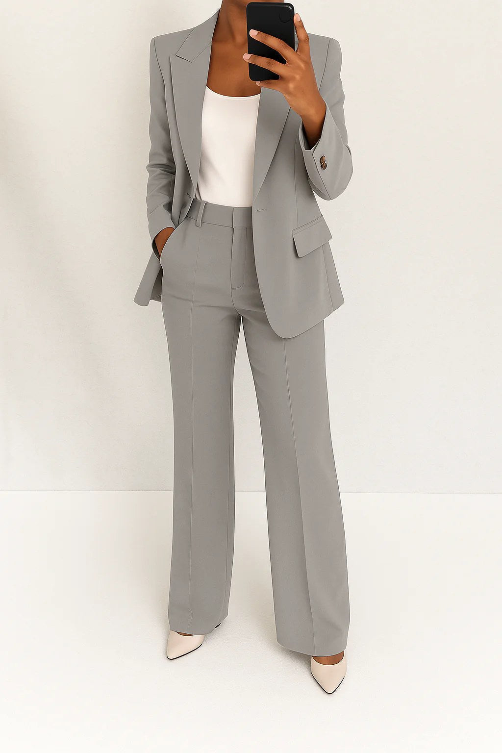Ari | Women's Wide-Leg Structured Blazer Suit, Two-Piece Trouser Suit | Direct Attire | Grey