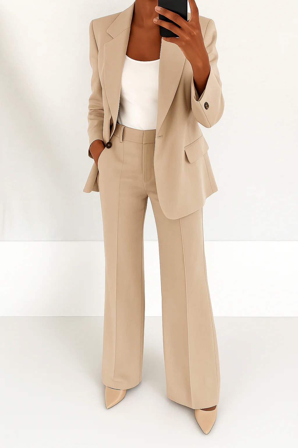 Ari | Women's Wide-Leg Structured Blazer Suit, Two-Piece Trouser Suit | Direct Attire | Beige