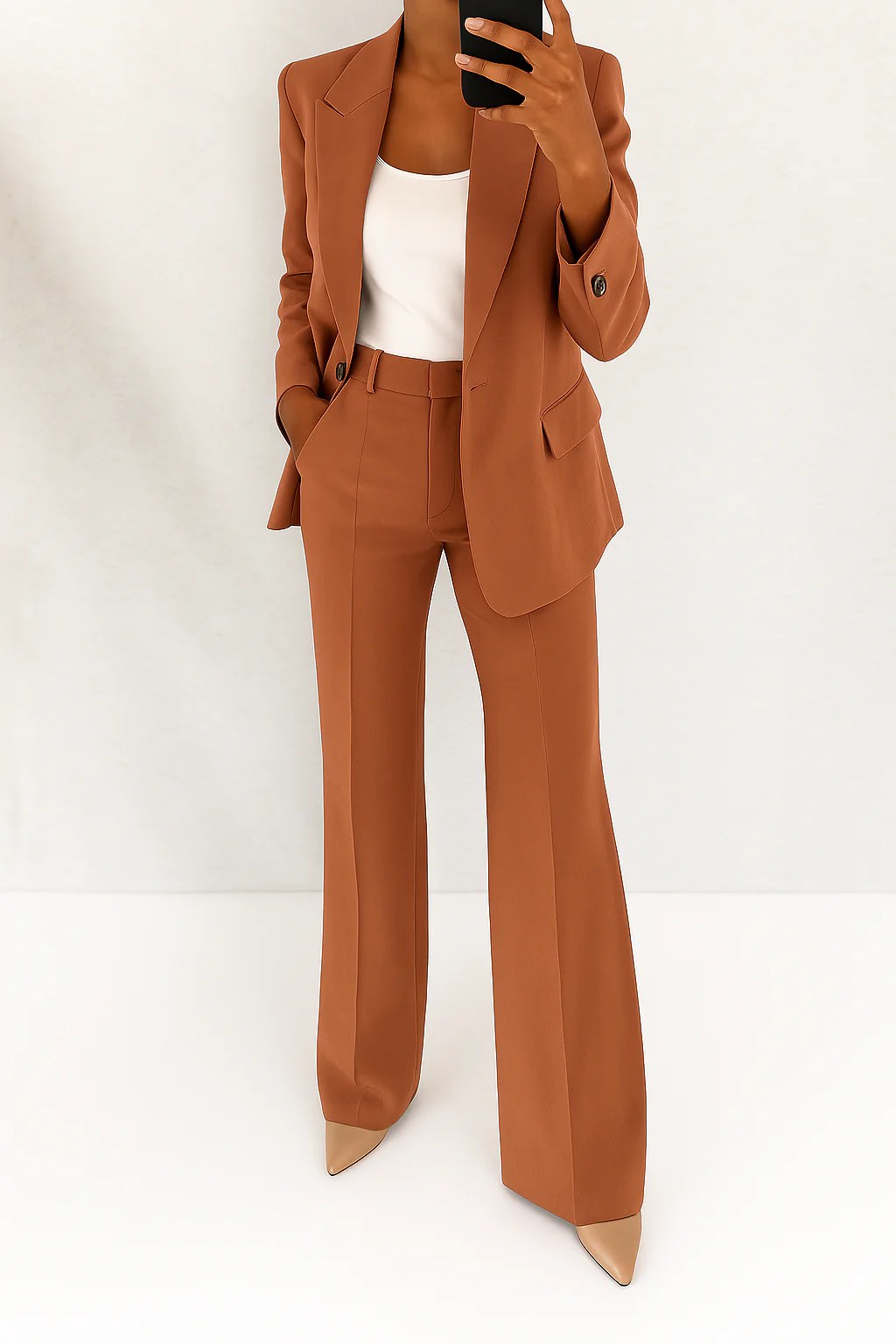 Ari | Women's Wide-Leg Structured Blazer Suit, Two-Piece Trouser Suit | Direct Attire | Brown