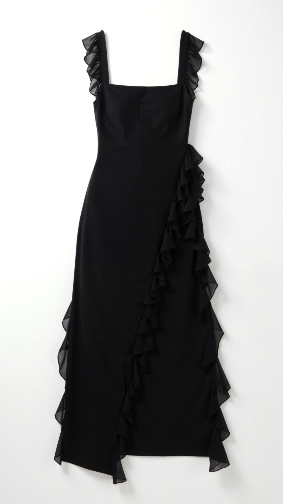 Asha | Women's Maxi Dress with Ruffled Neckline, Front Slit Evening Dress | Direct Attire