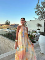Aubree | Women's Watercolor Floral Halter Maxi Dress, Lightweight Summer Dress for Holidays and Resort Wear, Lightweight Summer Dress for Holidays and Resort Wear - image 3