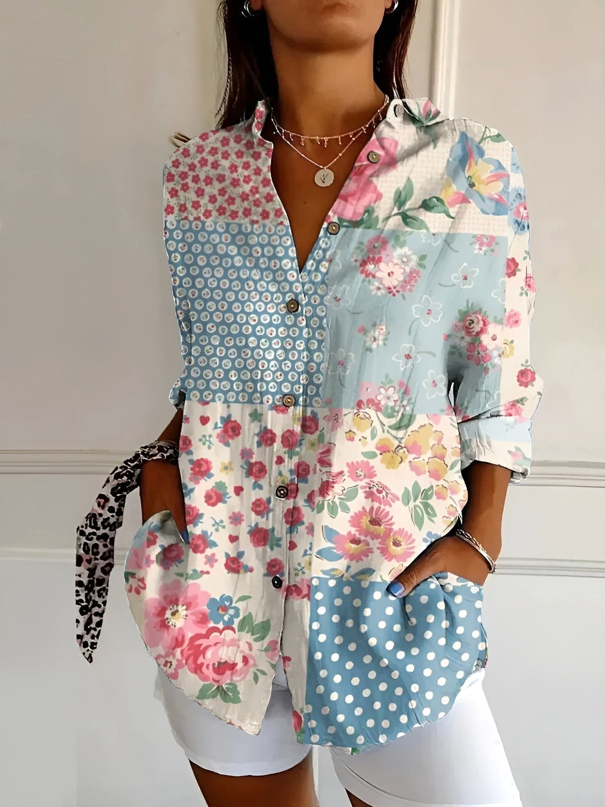 Aubrey | Women's Printed Fluid Shirt, Relaxed Fit Blouse | Direct Attire
