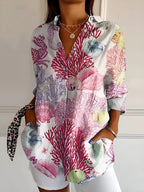 Aubrey | Women's Printed Fluid Shirt, Relaxed Fit Blouse | Direct Attire