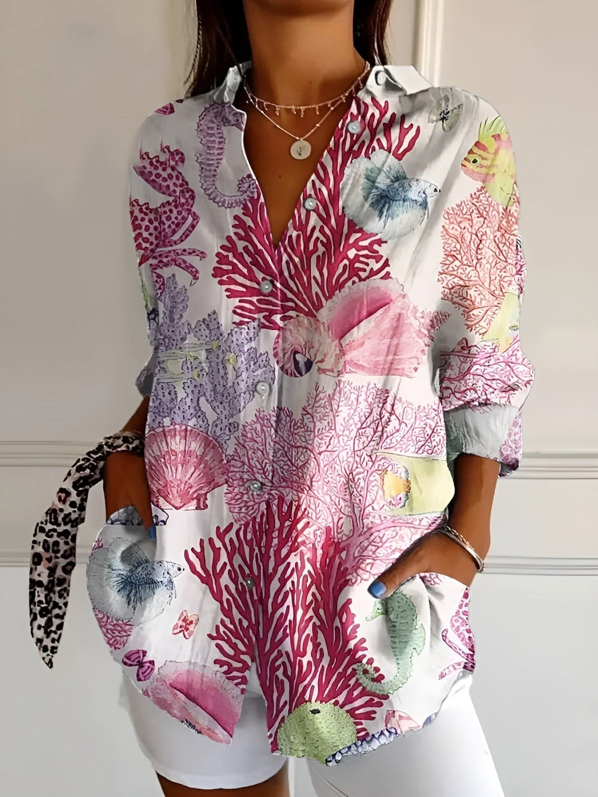 Aubrey | Women's Printed Fluid Shirt, Relaxed Fit Blouse | Direct Attire