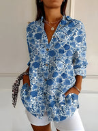 Aubrey | Women's Printed Fluid Shirt, Relaxed Fit Blouse | Direct Attire