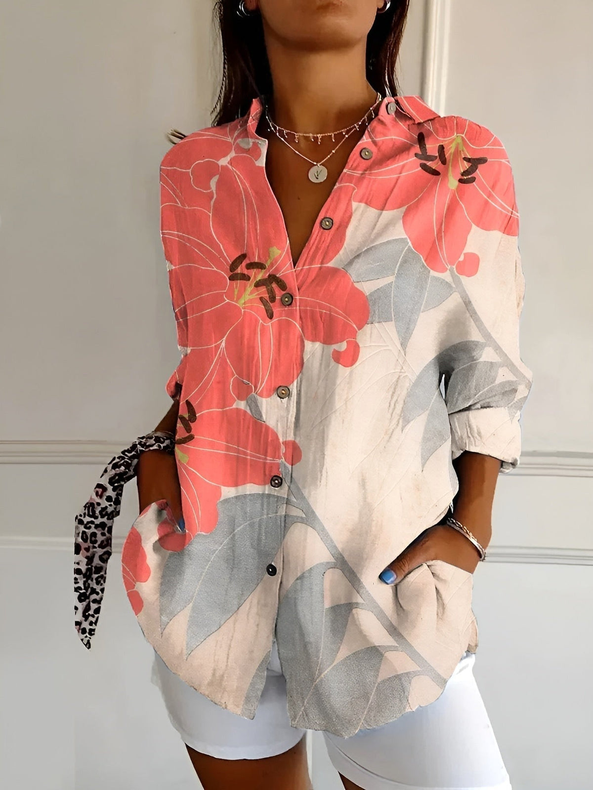 Aubrey | Women's Printed Fluid Shirt, Relaxed Fit Blouse | Direct Attire