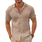 Bailey | Men's Linen-Blend Woven Shirt, Short-Sleeve Button Shirt | Direct Attire | Khaki