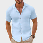 Bailey | Men's Linen-Blend Woven Shirt, Short-Sleeve Button Shirt | Direct Attire | Blue