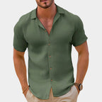 Bailey | Men's Linen-Blend Woven Shirt, Short-Sleeve Button Shirt | Direct Attire | Green