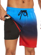 Bailey | Men's Tropical Print Swim Shorts, Drawstring Mid-Thigh Shorts | Direct Attire | Sunset Glow
