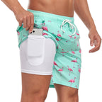 Bailey | Men's Tropical Print Swim Shorts, Drawstring Mid-Thigh Shorts | Direct Attire | Like Flamingo